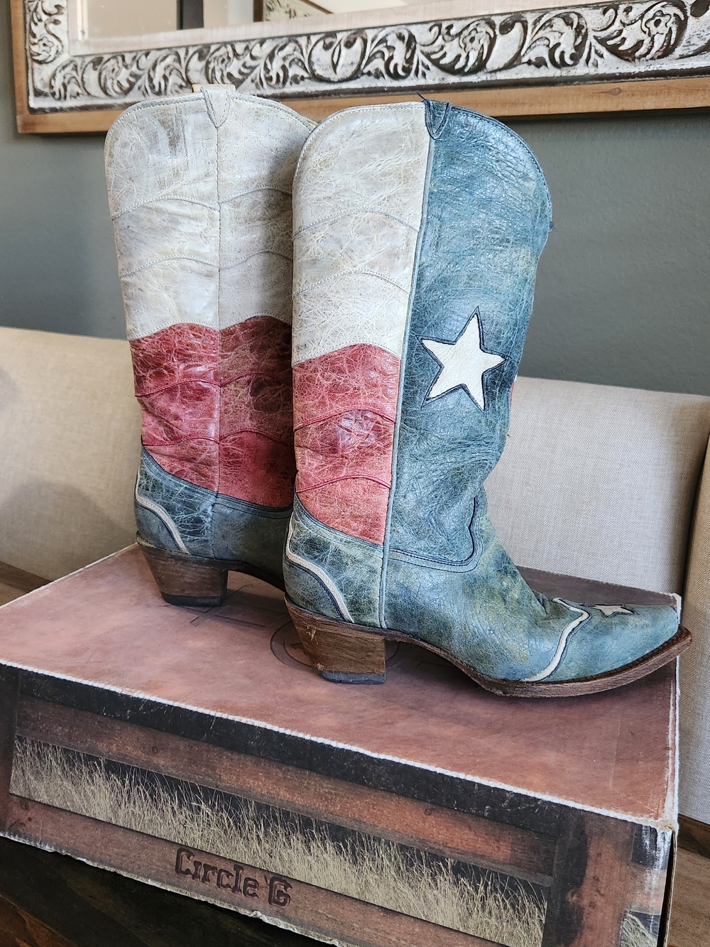 Circle G Distressed Patriotic Star Cowboy Boots - Blue, Red, White